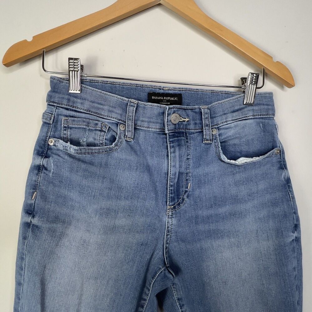 Banana Republic Jeans Womens Size 27 (4) Blue Skinny Ankle Distressed Raw Hem - Picture 2 of 6